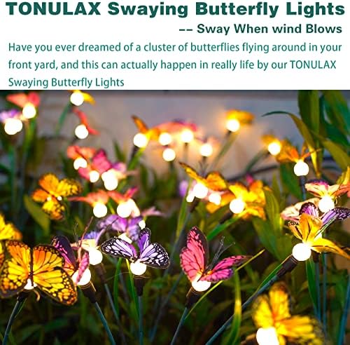 TONULAX Solar Garden Lights - 2 Pack Swaying Butterfly Light, Swaying in The Wind, Solar Outdoor Lights, Yard Patio Pathway Decoration, High Flexibility Iron Wire & Realistic Butterflies - Image 5