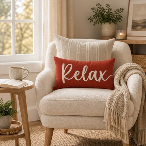 Relax Unwind Lumbar Throw Pillow Covers 12x20 Inch Set of 2, Rust - Image 2