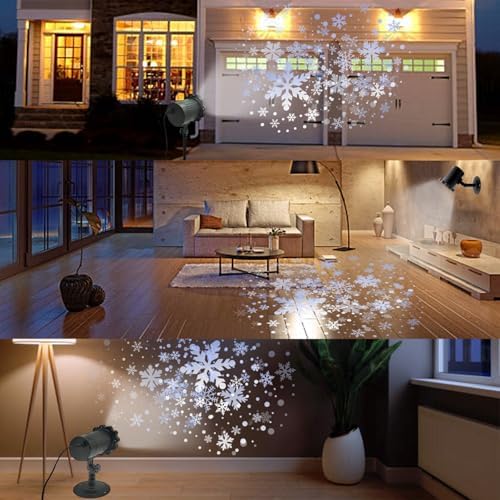 Christmas Snowflake Projector Lights Outdoor - Weatherproof LED Snowfall Projection, Landscape Decorative Light for Xmas & Halloween Holiday Party, Garden, Home & Wedding Indoor Decorations - Image 3