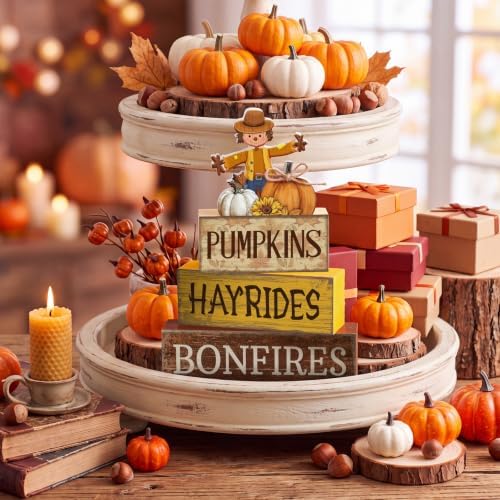 Moucuny 4 Pcs Fall Scarecrow Table Decoration for Home Wooden Stack Decor - Image 5