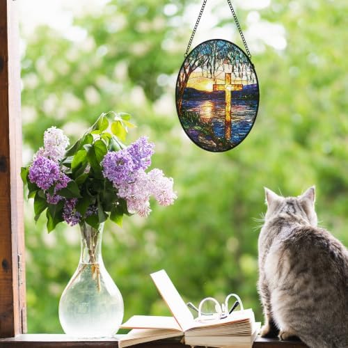 Willow Tree Cross Stained Glass Window Hanging Suncatcher - Image 2