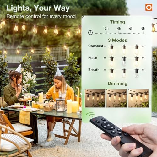 addlon 100FT Outdoor String Lights LED with Remote Dimmable Waterproof - Image 2