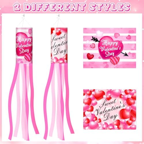 NOVWANG 2 Pieces 40 Inches Valentine's Day Windsock, Valentine Hearts Windsocks Outdoor Hanging Wind Sock for Wedding Anniversary Home Party Yard Garden Patio Decoration - Image 3