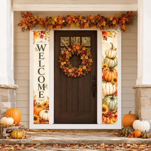 IVN Thanksgiving Welcome Pumpkin Porch Banners 12x71 Inch Set of 2 - Image 2