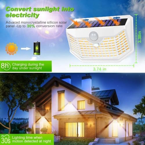 HMCITY 120 LED Solar Lights Outdoor Motion Sensor, 6 Pack, White Warm - Image 3