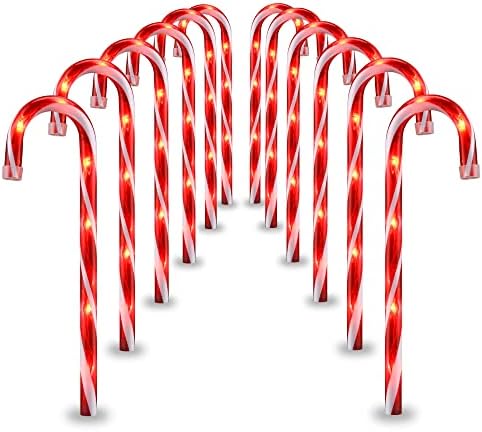 GAGALIFE 16-inch Candy Cane Lights, Outdoor Christmas Pathway Markers, 12 Pack Christmas Candy Cane Light for Driveway, Walkway, Yard, Garden, 21 feet Total Length with 72 Lights, Red-White by GAGALIFE