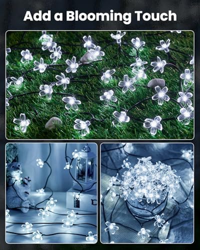 Brightown 2 Pack Total 52FT 120 LED Solar String Lights Flower Outdoor Waterproof Fairy Lights for Garden Yard Fence Patio Christmas Tree Wedding Party Decor, Pure White - Image 6