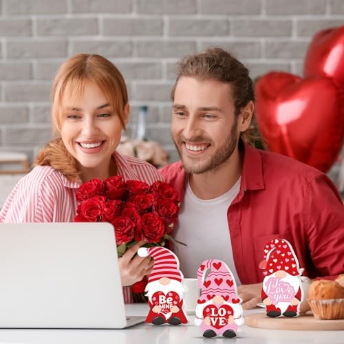 Tradder 6 Pcs Valentines Day Decor Gnome Table Wooden Sign Decorations Red Pink Table Centerpiece Wood Tiered Tray Decor for Home Valentines Day Gifts Accessories - Image 3