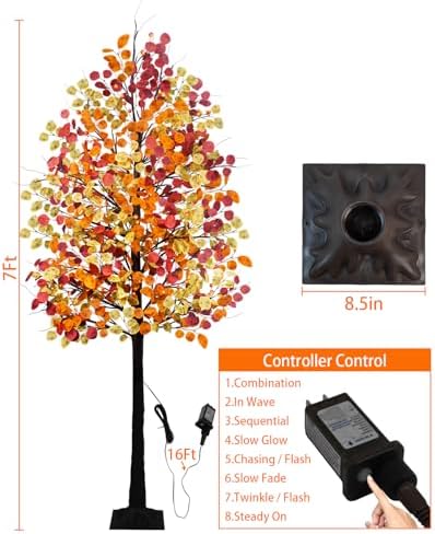 Agusbagli 7FT 128LED Artificial Lighted Fall Eucalyptus Tree, Fall Decorations for Home with Timer Dimmable 8 Modes Fall Light Up Tree with 768 Leaves for Indoor Outdoor Autumn Thanksgiving Decor - Image 3