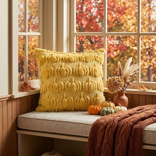 AVOIN colorlife Yellow Fall Pumpkin Throw Pillow Covers 16x16 Inch - Image 3