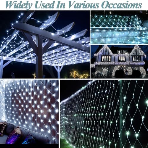 Lovelite 510 LED Christmas Net Lights, 28ft x 5ft Mesh Lights Outdoor Clear Wire 8 Modes, Waterproof Connectable String Lights Plug in for Xmas Tree Bushes Garden Holiday Party Decorations - White - Image 4