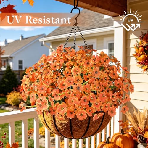 AmyHomie 20 PCS Artificial Fall Flowers for Outdoors, Orange Fake Mums - Image 3