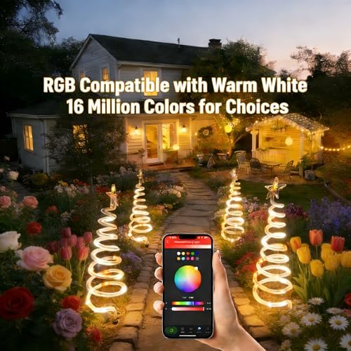 8 Pack Smart Christmas Pathway Lights Outdoor with Music Sync, 100+ Lighting Modes, Waterproof RGB Spiral Christmas Tree Path Lights for Yard, Driveway, Patio, Garden & Landscape Spotlights LED Lights - Image 2