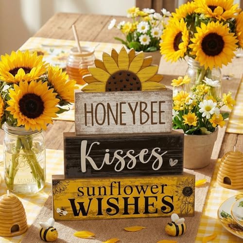 Lineshading 4 Pcs Sunflower Table Decor Farmhouse Summer Tiered Tray Decor - Image 5