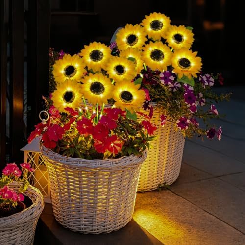 MorTime 4 Pack Solar Sunflower Lights, Outdoor Garden Waterproof Solar Lights with 24 Sunflower Lights for Patio Garden Backyard Holiday Yard Party Wedding Outdoor Spring Decor - Image 5