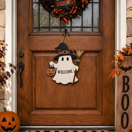 Halloween Decorations - Halloween Wooden Ghost Welcome Sign for Front Door - Image 6