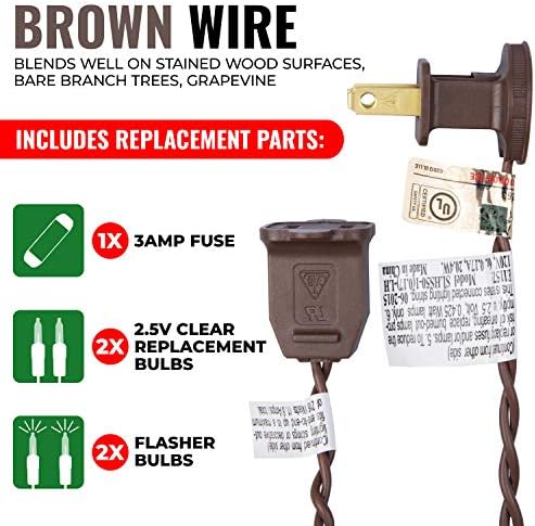 612 Vermont 100 Clear Incandescent Christmas String Lights Brown Wire Cord - Image 4