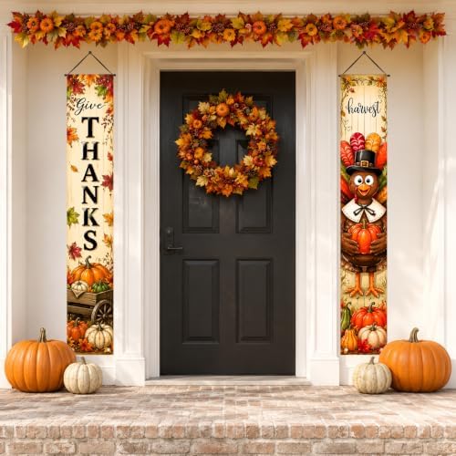 IVN Give Thanks Turkey Porch Banner Thanksgiving Decor 2 Pcs - Image 7