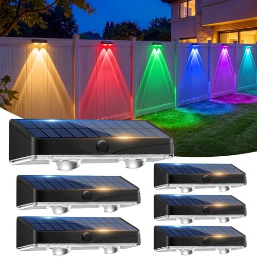 kolpop Solar Fence Lights Outdoor,11 Modes&9 Colors RGB/Cold/Warm White Fence Lights Solar Powered,IP65 Waterproof, 60LM LED Color Changing Solar Lights for Patio,Backyard,Wall,Deck,Party,Decor 6 Pack by kolpop