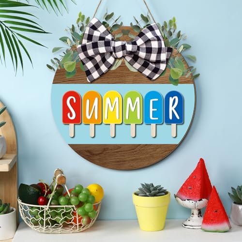 Boao 12 x 12 Inch Hello Summer Door Sign, Welcome Summer Wreath Decor - Image 2
