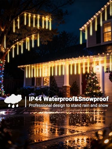 Flacchi Meteor Shower Icicle Lights - 5 Tubes 20" Each 270 LED Cascading Raindrop Lights, Timer Outdoor Waterproof Christmas Decorations for Holiday Party(Warm White) - Image 5