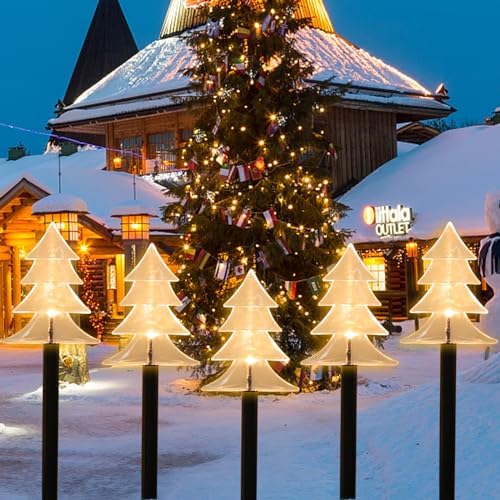 Mycznsyard Christmas Tree Pathway Light 5 Pack Christmas Decorative Lights Battery Operated 6 hrs Timer Waterproof LED Night Lights for Outdoor Ground Lawn Landscape Holiday Party Decor (Warm White) by Mycznsyard
