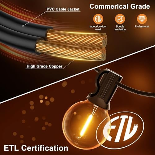 GPATIO Outdoor String Lights, 25FT G40 Bulbs Shatterproof Patio Lights, Waterproof Dimmable Hanging Outdoor Lights, Connectable LED Outside Lights for Backyard Yard Gazebo Porch Party - Image 5