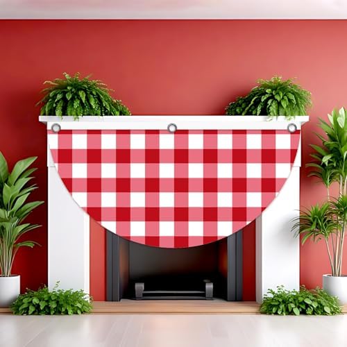 4 Pcs Red White Gingham Pleated Fan Flags, Red White Plaid Bunting Fan Flag Decoration with Metal Grommet 1.5 x 3 Ft, Red Half Fan Flag Banner for Indoor Outdoor House Garden Patio Yard Decor - Image 2