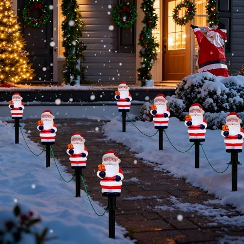 C7 Christmas Santa Pathway String Lights 7 Ft with 4 Santa Driveway Markers (E12 Socket Base, 5w) for Porch Landscape Decor Outdoor Lights for Patio Yard Garden Lawn Decoration, White by Abeja