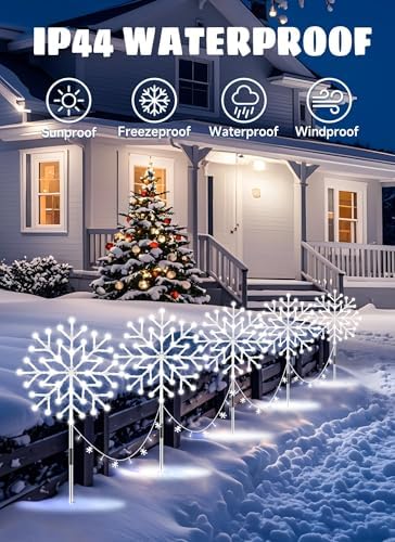 Minetom Snowflake Lights Outdoor, 10 Large Snowflake Christmas Pathway Lights Outdoor Christmas Decorations Yard Sidewalk Walkway Driveway Marker Stake, White - Image 3