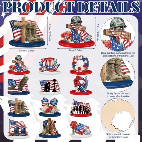Amyhill 12 Pcs Independence Day Table Decorations Wooden Tabletop Centerpiece Wooden Table Sign for Tiered Tray Fiesta Carnival Party - Image 2