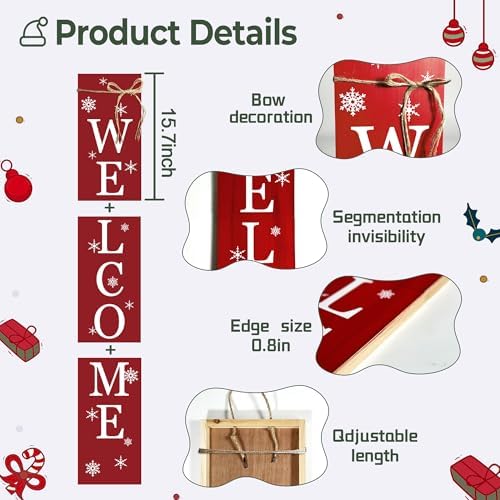Christmas Porch Sign Welcome Sign For Front Porch Snowflake Red Home Decor Indoor Outdoor Wintern Wooden Vertical Sign For Patio Front Door Porch Wall Yard Outdoor - Image 4