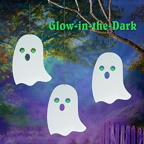 Halloween Glow in The Dark Metal Ghost Pendant Set of 3, Indoor Outdoor Hanging Decor Ornament - Image 2