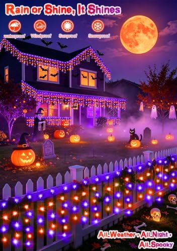 66FT 640LED Orange Purple Halloween Lights Outdoor 8 Modes Plug-in - Image 3