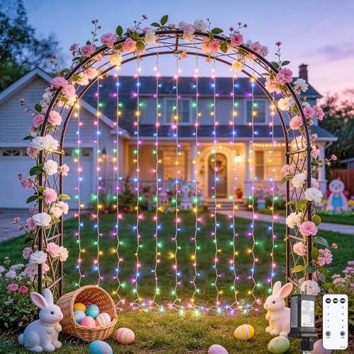 JMEXSUSS 300LED Curtain Lights for Easter Decor, 9.8x9.8ft, Pastel by JMEXSUSS
