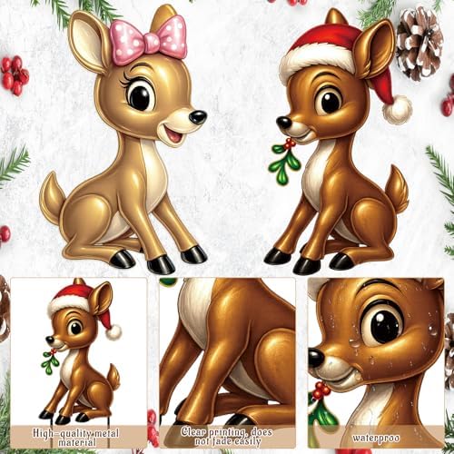 Moxweyeni 2 Pcs Outdoor Reindeer Christmas Decoration Cute Deer Sign Large Metal Reindeer Yard Sign with Stakes Christmas Farmhouse Deer Figurines for Lawn Garden Holiday Display - Image 4