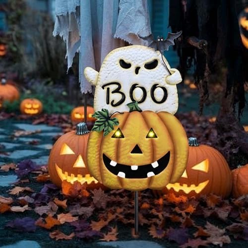 TERESA'S COLLECTIONS Outdoor Halloween Decor Ghost Pumpkin Yard Stake - Image 3