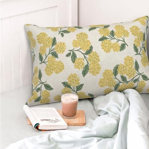 Mustard Yellow Outdoor Pillow Covers 12x20 Inch 2 Pcs Green Hydrangea Flower Decor Throw Pillows Spring Summer Seasonal Vintage Floral Decoration Pillowcase Linen Cushion Cover for Couch Sofa - Image 2