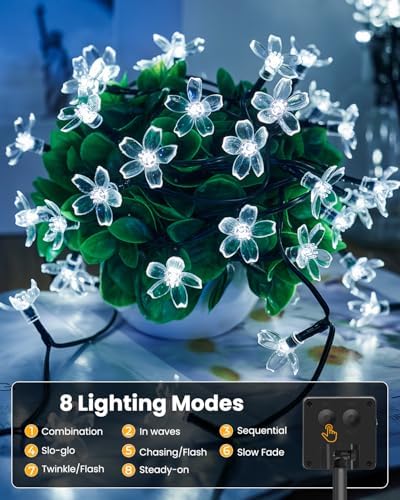 Brightown 2 Pack Total 52FT 120 LED Solar String Lights Flower Outdoor Waterproof Fairy Lights for Garden Yard Fence Patio Christmas Tree Wedding Party Decor, Pure White - Image 2