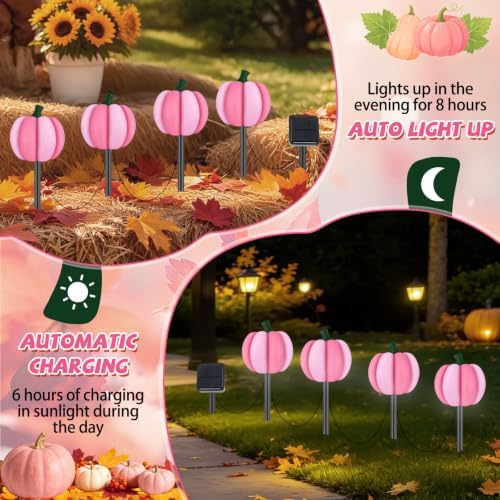 4-in-1 Pumpkin Solar Lights Outdoor Halloween Decorations Fall Stake Lights - Image 5