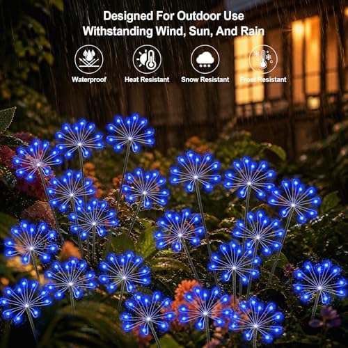 Solar Garden Lights Outdoor, Upgraded Solar Swaying Starburst Light Waterproof with 2 Modes, Solar Fairy Firework Lights for Yard Patio Pathway Flowerbed Balcony Garden Decoration (Blue, 2 Pack) - Image 4
