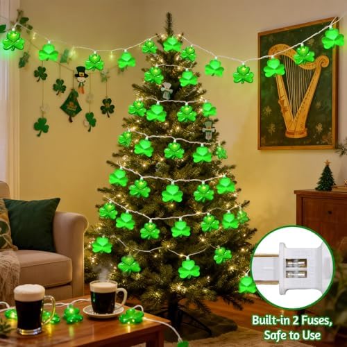 8.5Ft LED St Patricks Day Lights Shamrock Lights Plug in Lucky Shamrock String Lights Clover String Lights Outdoor Waterproof for St. Patrick's Day Decorations for Bedroom Home Garden Party, 0.48W - Image 6