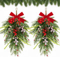 24" Artificial Christmas Teardrop Swag 2 Pcs Faux Pine Needles Teardrop Door Swag Xmas Green Cedar Swags Winter Wreath with Red Berry for Kitchen Cabinet Table Mantle Fireplace Farmhouse Home Decor by Unknown