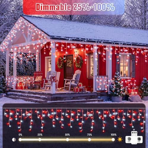 JMEXSUSS 400 LED 38.8 Ft Red and White Icicle Christmas Lights for Outside - Image 3