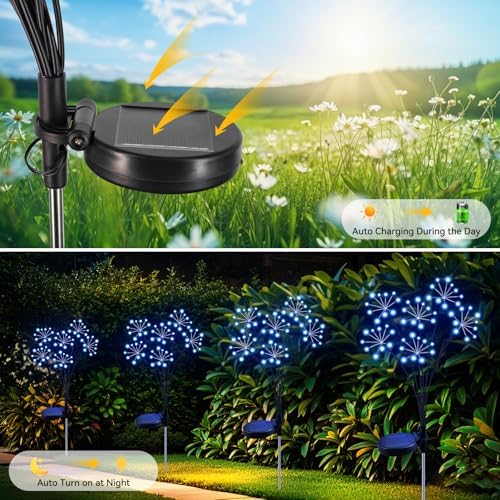 Solar Garden Lights 2 Pack Waterproof Swaying Starburst Lights Blue - Image 4