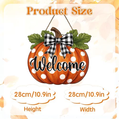 Fall Pumpkin Front Door Sign Rustic Pumpkin Thanksgiving Welcome Door Decorations Wood Sign Autumn Harvest Wreath Door Hanger Buffalo Plaid Bow Plaques Wall Hanging Decor for Home Proch Yard 11"x11" - Image 2
