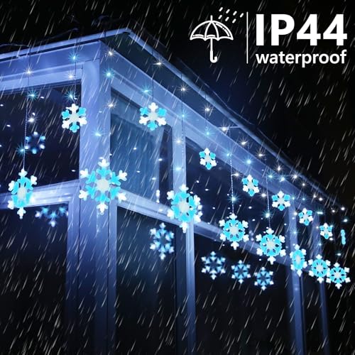Toodour Christmas Snowflake Lights Outdoor, 17.22ft 264 LED Snowflake Icicle Lights with 22 Drops, Connectable, 8 Modes Waterproof Christmas Light for Eaves, Window, Xmas Decor - White & Ice Blue - Image 3