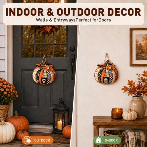 Autumn Retro Patchwork Pumpkin Door Hanging with Lights，I - Image 6