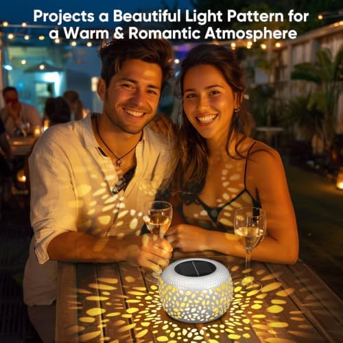 Solar Lanterns Outdoor Waterproof: 2 Pack White Cutout Metal Solar Lantern - Image 2