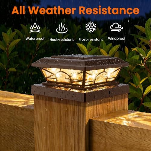 Brightever 4x4 Post Solar Lights, Solar Post Cap Lights Brown 4-Pack - Image 6